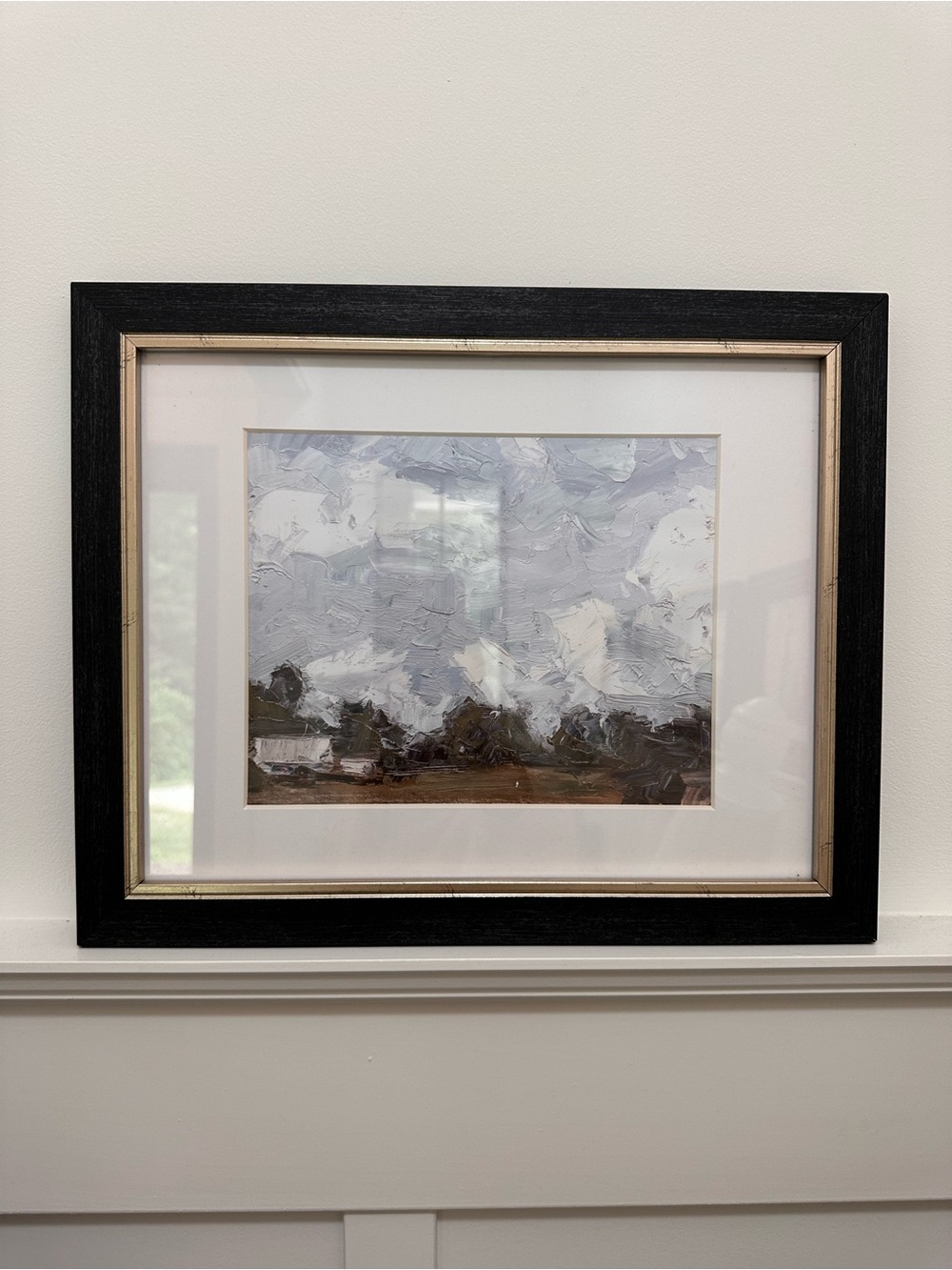 Framed Abstract Moody Landscape Art in Black Frame with White Matte 16 x 13”